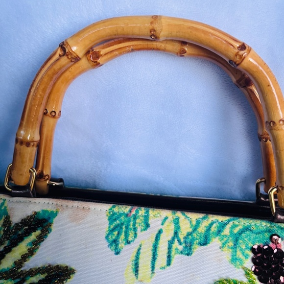 Prezzo Leopard Beaded Sequin Purse with Wooden Bamboo Handle Handbag Holder - Picture 4 of 11